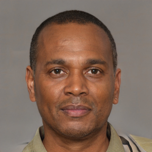 Neutral latino adult male with short  black hair and brown eyes