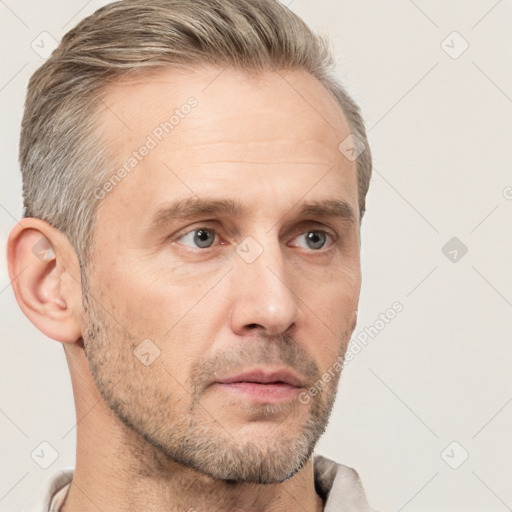 Neutral white adult male with short  brown hair and brown eyes