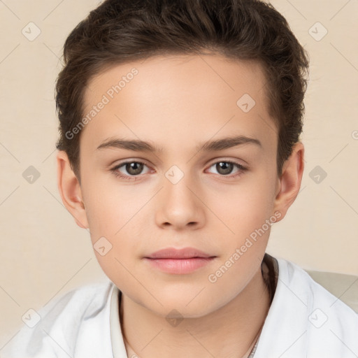 Neutral white child female with short  brown hair and brown eyes