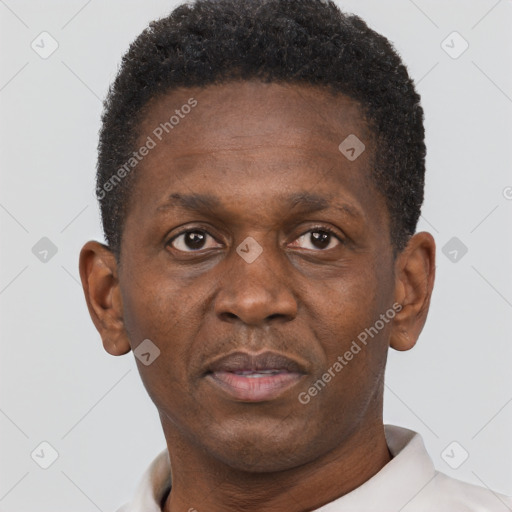 Neutral black young-adult male with short  brown hair and brown eyes