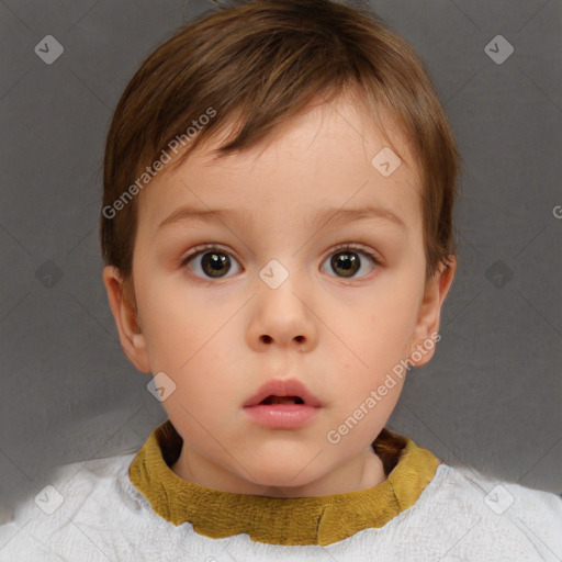 Neutral white child female with short  brown hair and brown eyes