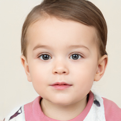 Neutral white child female with short  brown hair and brown eyes