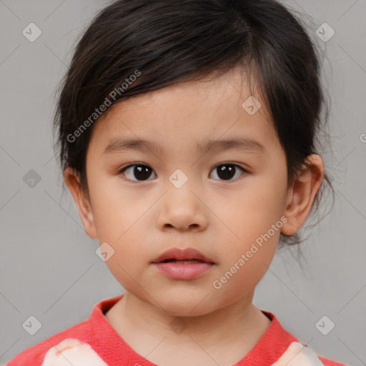 Neutral white child female with medium  brown hair and brown eyes