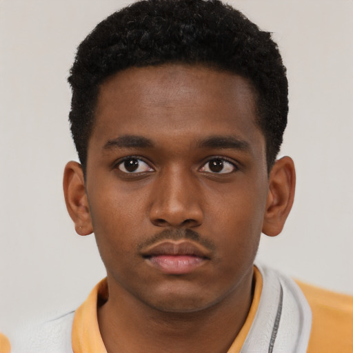 Neutral black young-adult male with short  brown hair and brown eyes