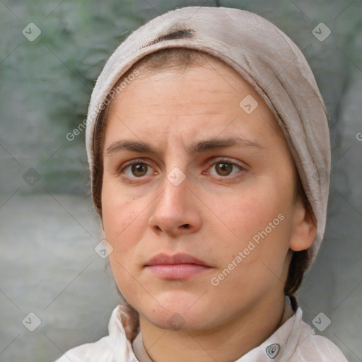 Neutral white adult female with short  brown hair and brown eyes