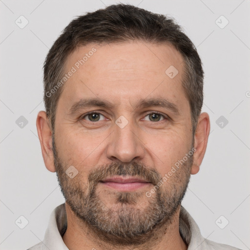 Neutral white adult male with short  brown hair and brown eyes