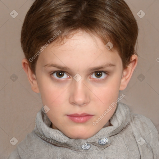 Neutral white child female with short  brown hair and brown eyes