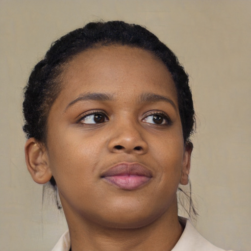 Neutral black young-adult female with short  brown hair and brown eyes