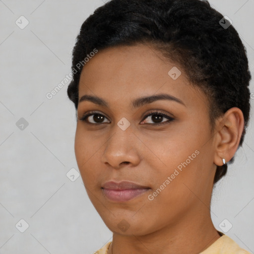 Neutral black young-adult female with short  brown hair and brown eyes