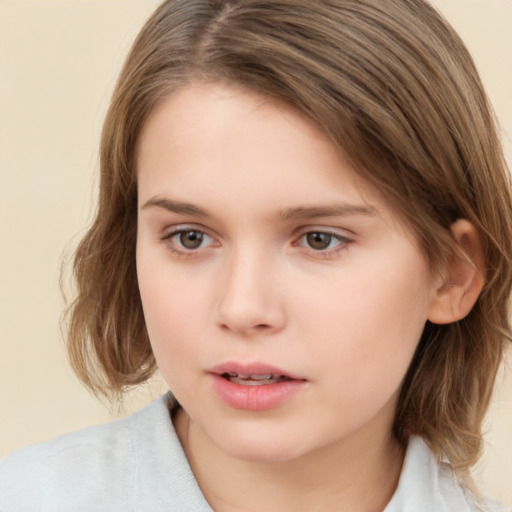 Neutral white child female with medium  brown hair and brown eyes