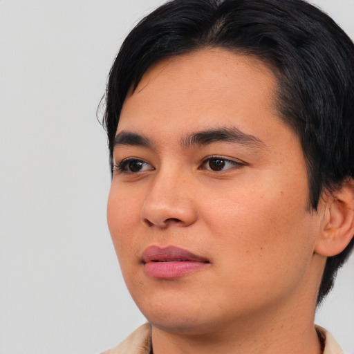 Neutral asian young-adult male with medium  black hair and brown eyes