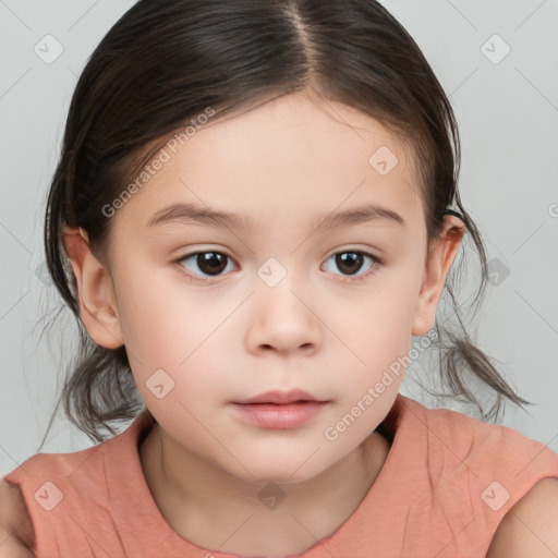 Neutral white child female with medium  brown hair and brown eyes