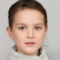 Neutral white child female with short  brown hair and brown eyes