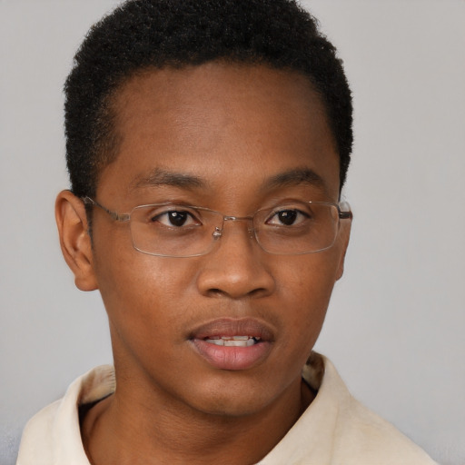 Neutral black young-adult male with short  brown hair and brown eyes
