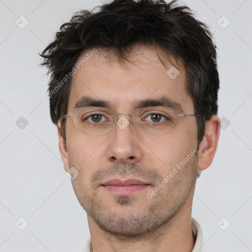 Neutral white adult male with short  brown hair and brown eyes