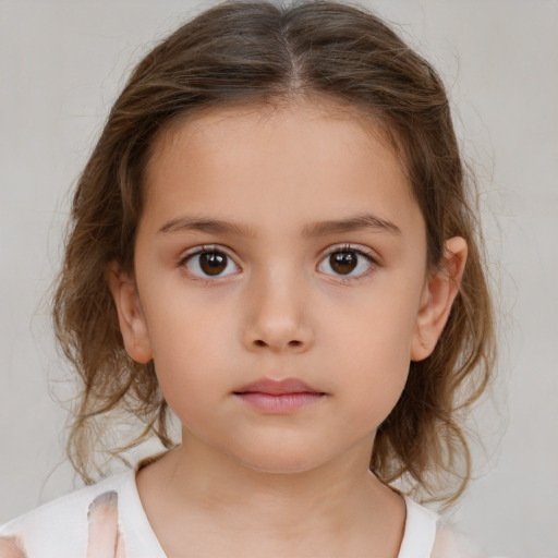 Neutral white child female with medium  brown hair and brown eyes