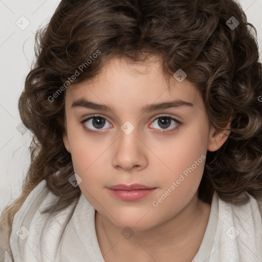 Neutral white child female with medium  brown hair and brown eyes