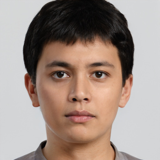 Neutral asian young-adult male with short  brown hair and brown eyes
