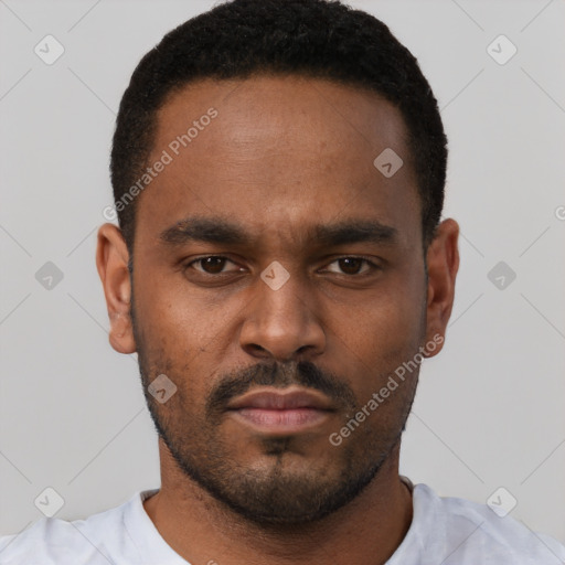 Neutral black young-adult male with short  brown hair and brown eyes