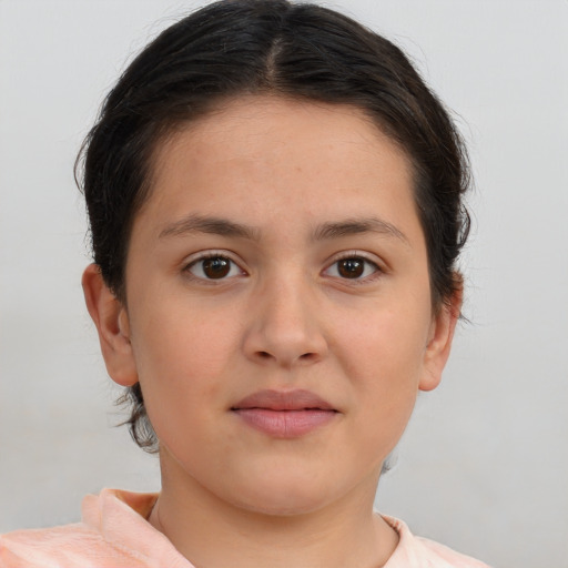 Neutral white young-adult female with short  brown hair and brown eyes