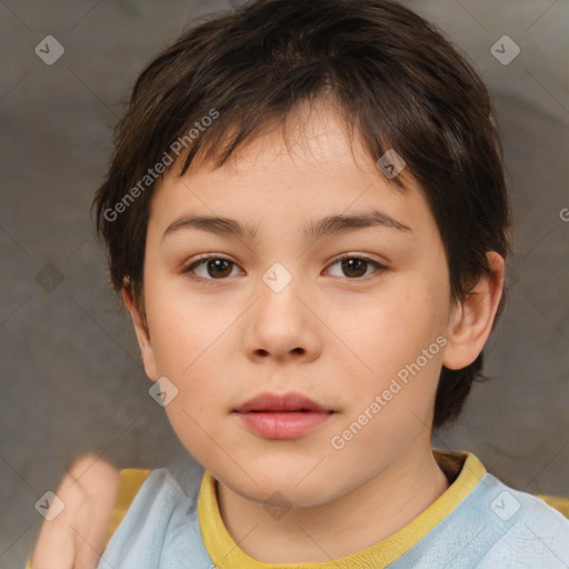 Neutral white child female with short  brown hair and brown eyes