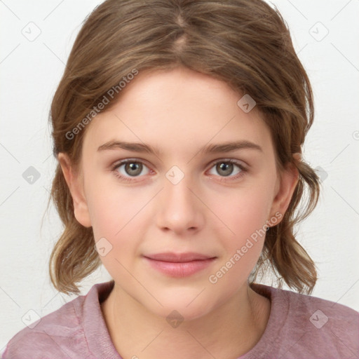 Neutral white child female with medium  brown hair and brown eyes