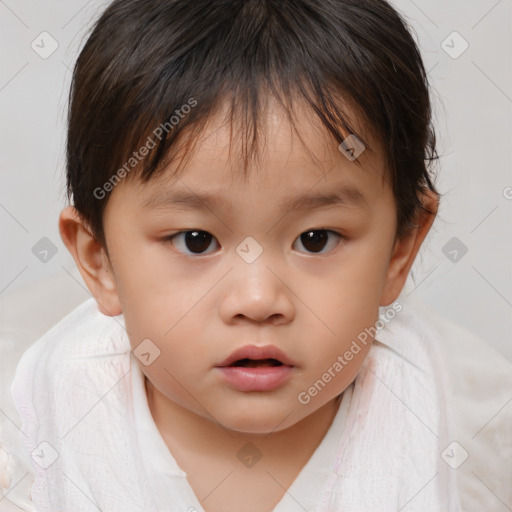 Neutral white child female with short  brown hair and brown eyes