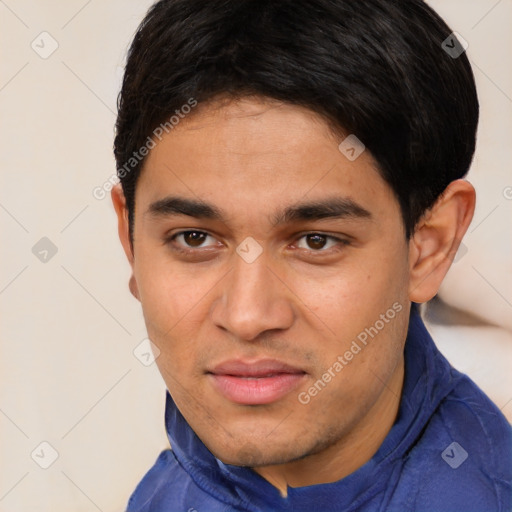 Neutral white young-adult male with short  black hair and brown eyes