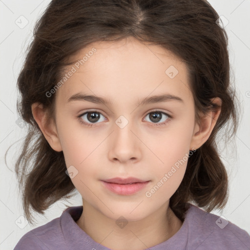 Neutral white child female with medium  brown hair and brown eyes