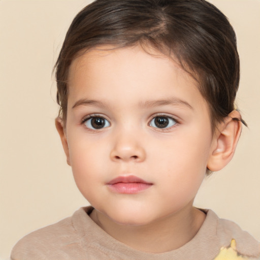 Neutral white child female with short  brown hair and brown eyes