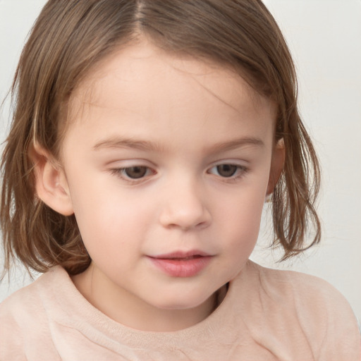 Neutral white child female with medium  brown hair and brown eyes