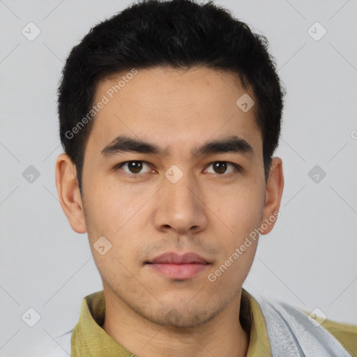 Neutral asian young-adult male with short  black hair and brown eyes