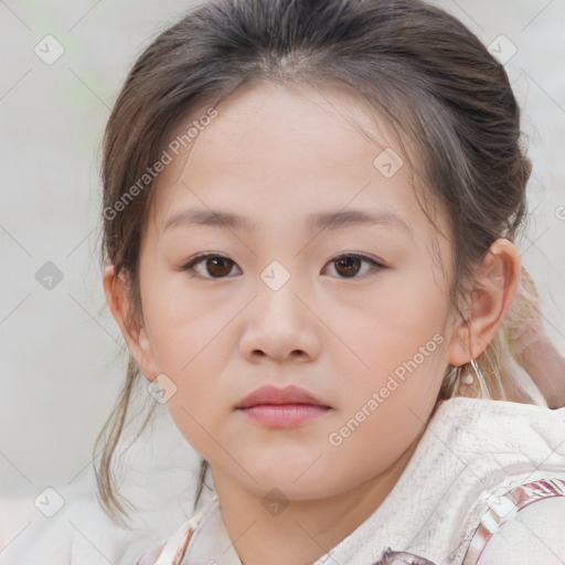 Neutral white child female with medium  brown hair and brown eyes