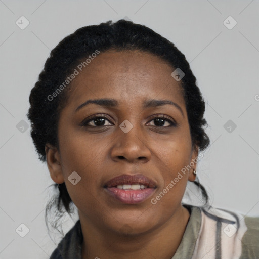 Neutral black young-adult female with long  black hair and brown eyes