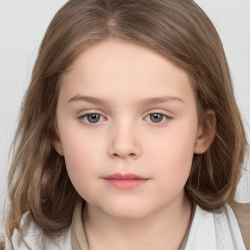 Neutral white child female with medium  brown hair and brown eyes