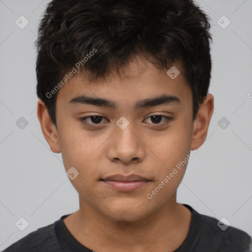 Neutral asian young-adult male with short  brown hair and brown eyes
