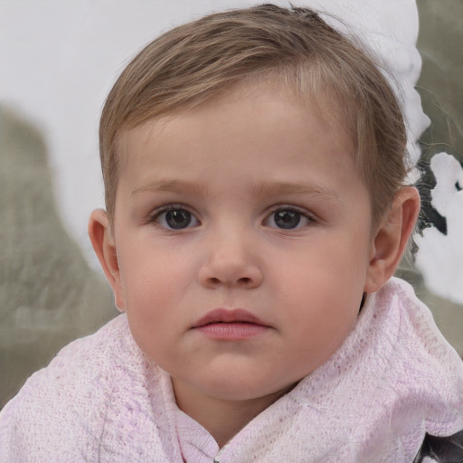 Neutral white child female with short  brown hair and grey eyes