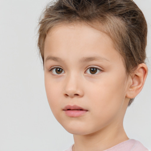 Neutral white child female with short  brown hair and brown eyes