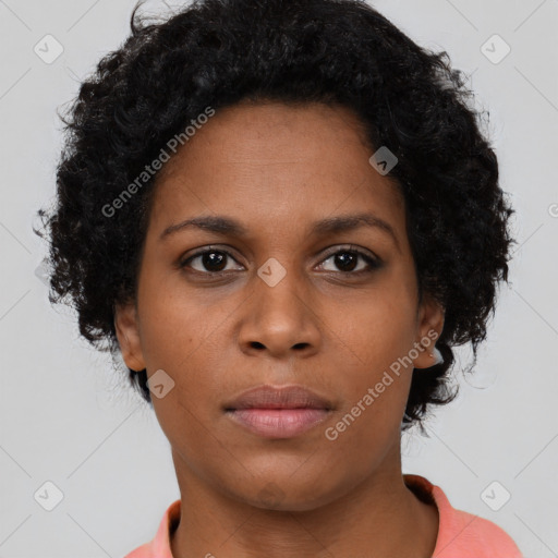 Neutral black young-adult female with short  brown hair and brown eyes