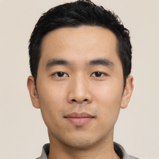 Neutral asian young-adult male with short  black hair and brown eyes