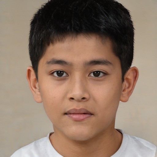 Neutral asian child male with short  brown hair and brown eyes