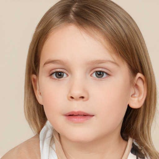 Neutral white child female with medium  brown hair and brown eyes