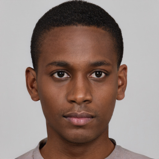 Neutral black young-adult male with short  brown hair and brown eyes