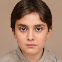 Neutral white young-adult female with short  brown hair and brown eyes