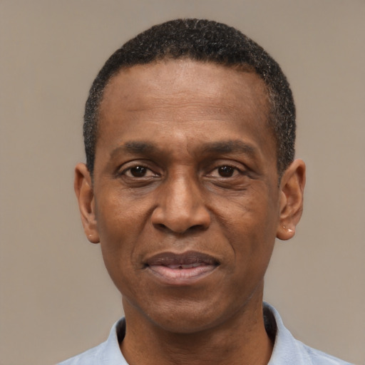 Joyful latino adult male with short  black hair and brown eyes