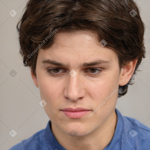 Joyful white young-adult male with medium  brown hair and brown eyes