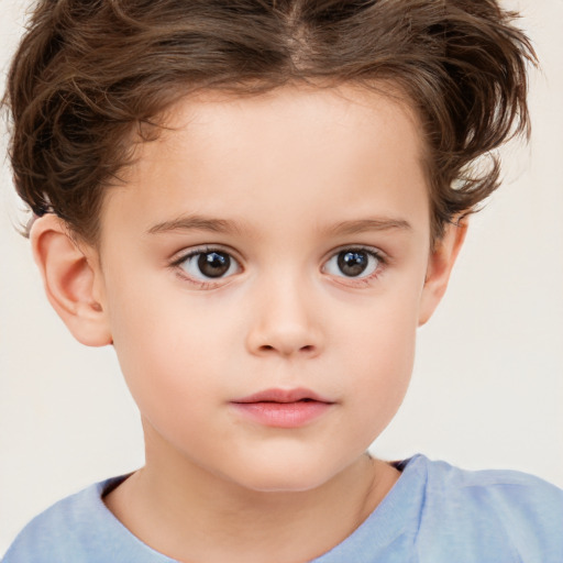 Neutral white child female with short  brown hair and brown eyes