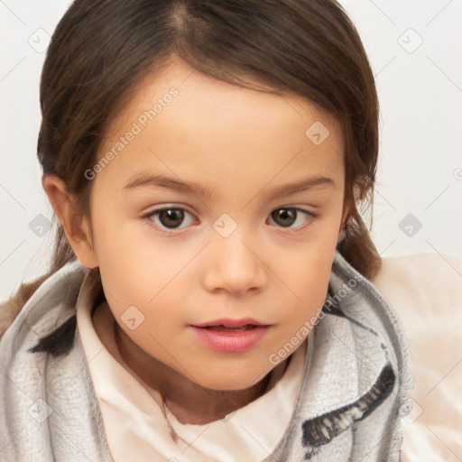 Neutral white child female with medium  brown hair and brown eyes