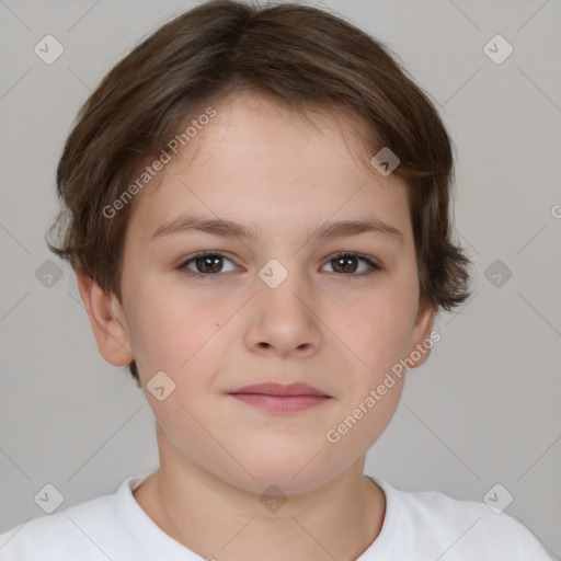 Neutral white child female with short  brown hair and brown eyes