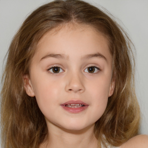 Neutral white child female with medium  brown hair and brown eyes